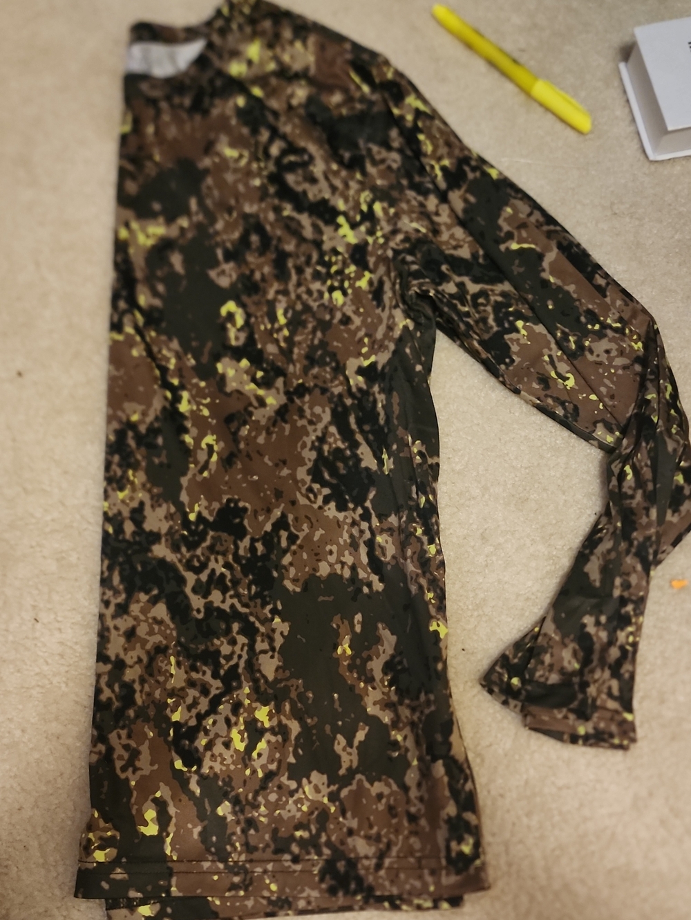 Sz L (10-12) Old Navy Long Sleeve Camouflage Dress in Brown, Olive & Neon Yellow